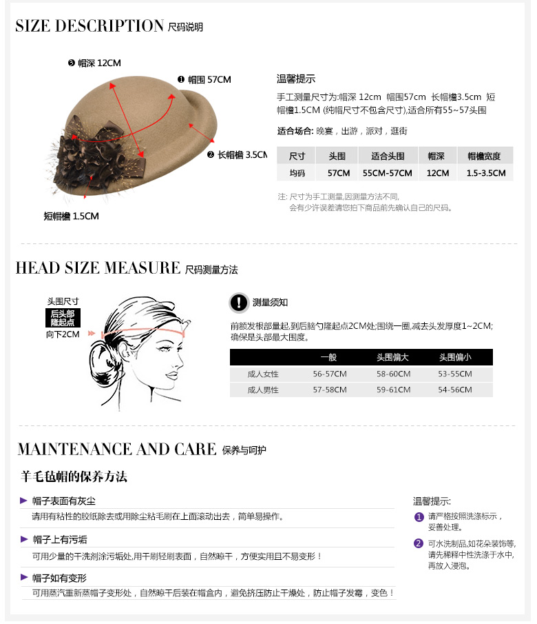 貝雷帽，羊毛呢帽，尺寸說明